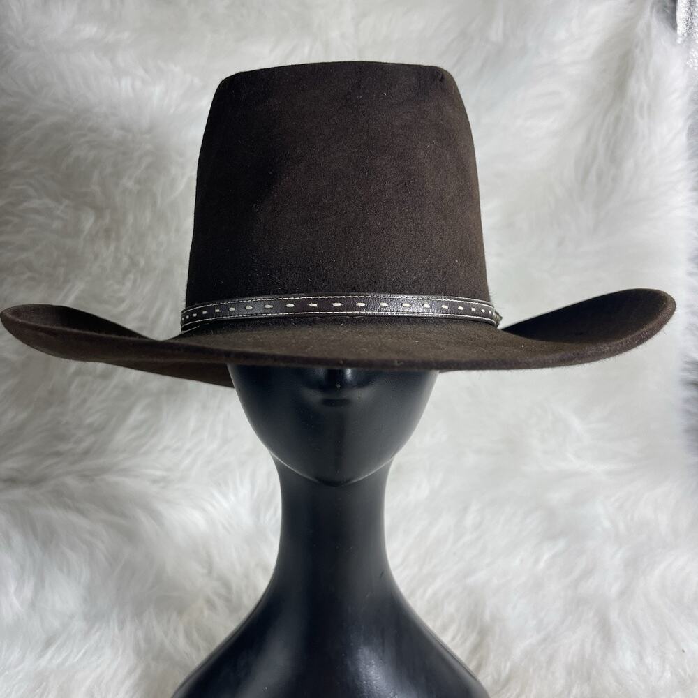 Stetson Brown Felt Western Cowboy Hat 7 1/8 Leather Band USA